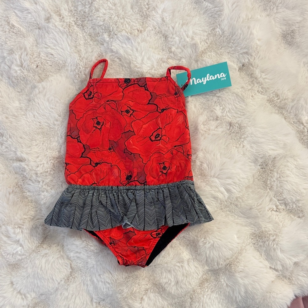 Kids Red Floral One Piece Swimsuit
